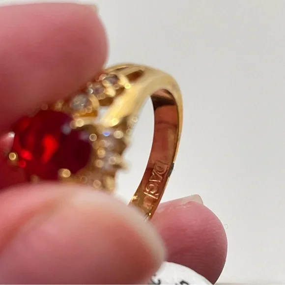 NWT DAC 14K GOLD Electroplated Red Rhinestone Gifting Christmas Holiday Ring - Picture 5 of 7